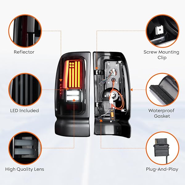 TRESOUND LED TAIL LIGHT + 3RD THIRD BRAKE CARGO LAMP FOR RAM 1500 1994-2001, FOR RAM 2500 3500 1994-2002, HIGH MOUNT STOP LIGHT REAR TAILLIGHT ASSEMBLY, 55055264AC, 55055265AC