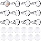 SUNNYCLUE 80Pcs Ring Blanks Finger Rings Making Kit 40Pcs Ring Blank Base Pad Adjustable Bezel Trays 40Pcs 12mm Glass Cabochons for DIY Cabochon Jewelry Making Kits Adult Women