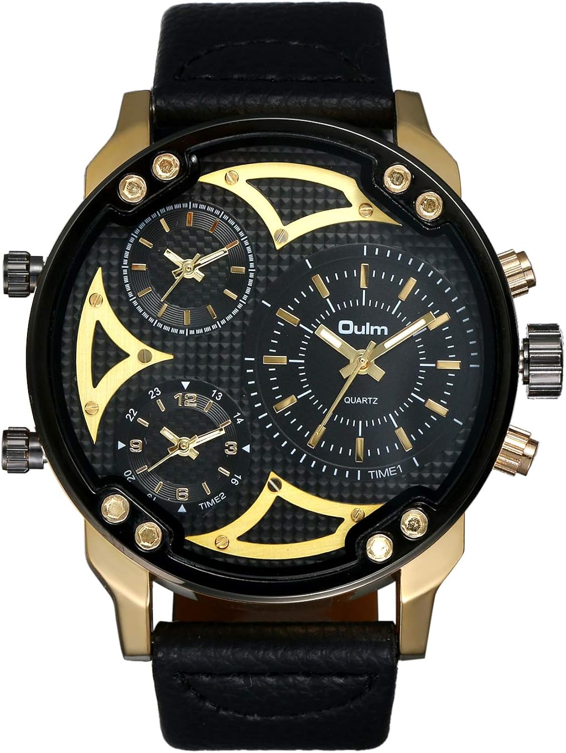 Men Three Time Zone Watches, JewelryWe Men Leather Strap Wrist Watch