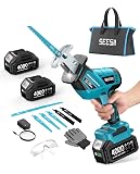 SEESII Reciprocating Saw Cordless, Variable Speed 3500 RPM Brushless Motor with 8 Saw Blades, 2 x 4.0Ah Batteries, LED Light, Tool‑Free Blade Change, Portable for Wood PVC Cutting