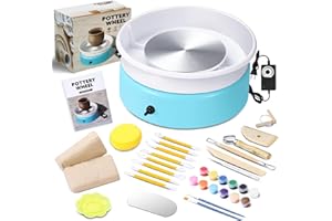 Goody King Mini Pottery Wheel-9.4”Pottery Wheel for Adults Beginners Kids, Upgraded Movable Turntable with Adjustable Speed with 16 Pottery Shaping Tools, Supports Forward and Reverse Rotation-Blue