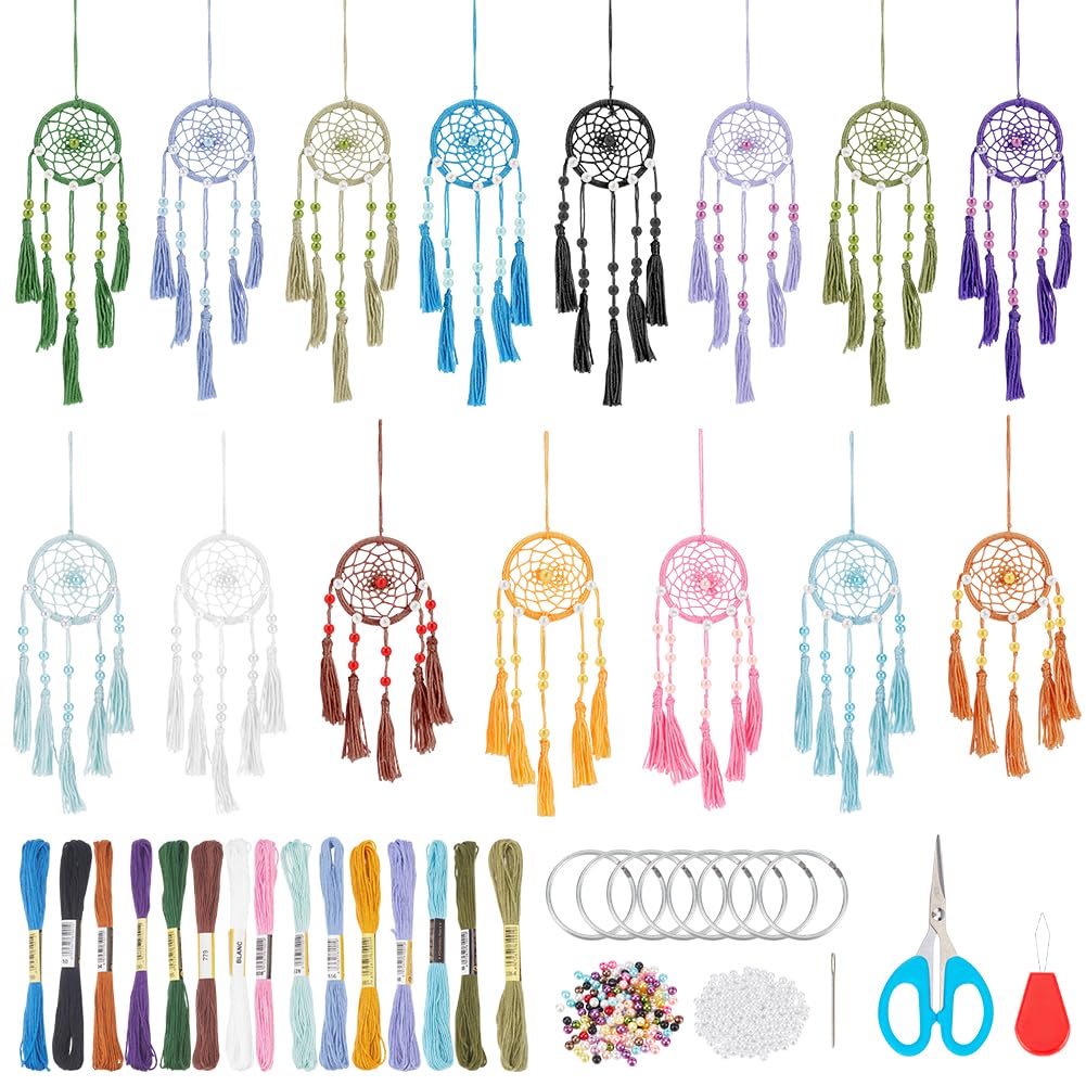 INFUNLY 15PCS DIY Small Dream Catcher Kits for Beginners Handmade Dreamcatcher Kit for Starters DIY Mini Hanging Ornament Making Kit for Bedroom Car Mirror Keychain Bag Bohemian Decoration Craft Gift — image 1