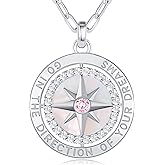 LOUISA SECRET Graduation Gifts for Her 2025, S925 Sterling Silver Compass Birthstone Pendant Necklace for Her, Anniversary Birthday Jewelry Gifts for Women Her