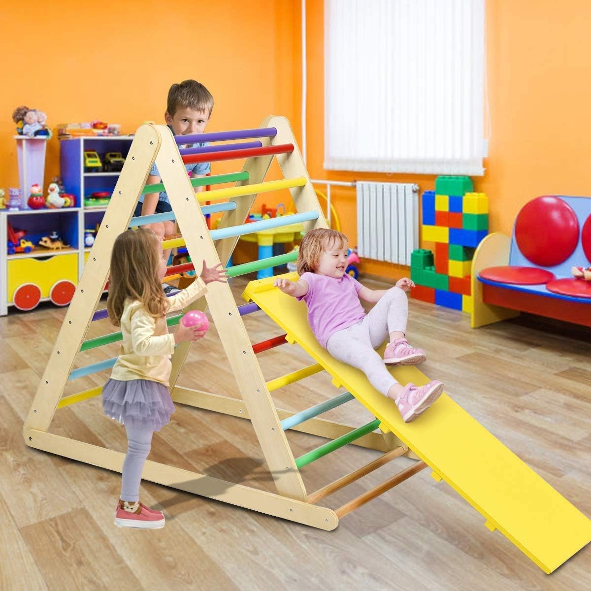 Costzon Foldable Wooden Climbing Triangle Ladder for Sliding & Climbing, 2 in 1 Triangle Climber with Safety Climbing Ladder for Toddlers, Suitable for Children Boys Girls: Toys & Games