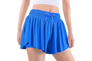 Auranso Girls Butterfly Shorts,Flowy Shorts with Pocket 2-in-1 Athletic Running Gym Preppy Clothes