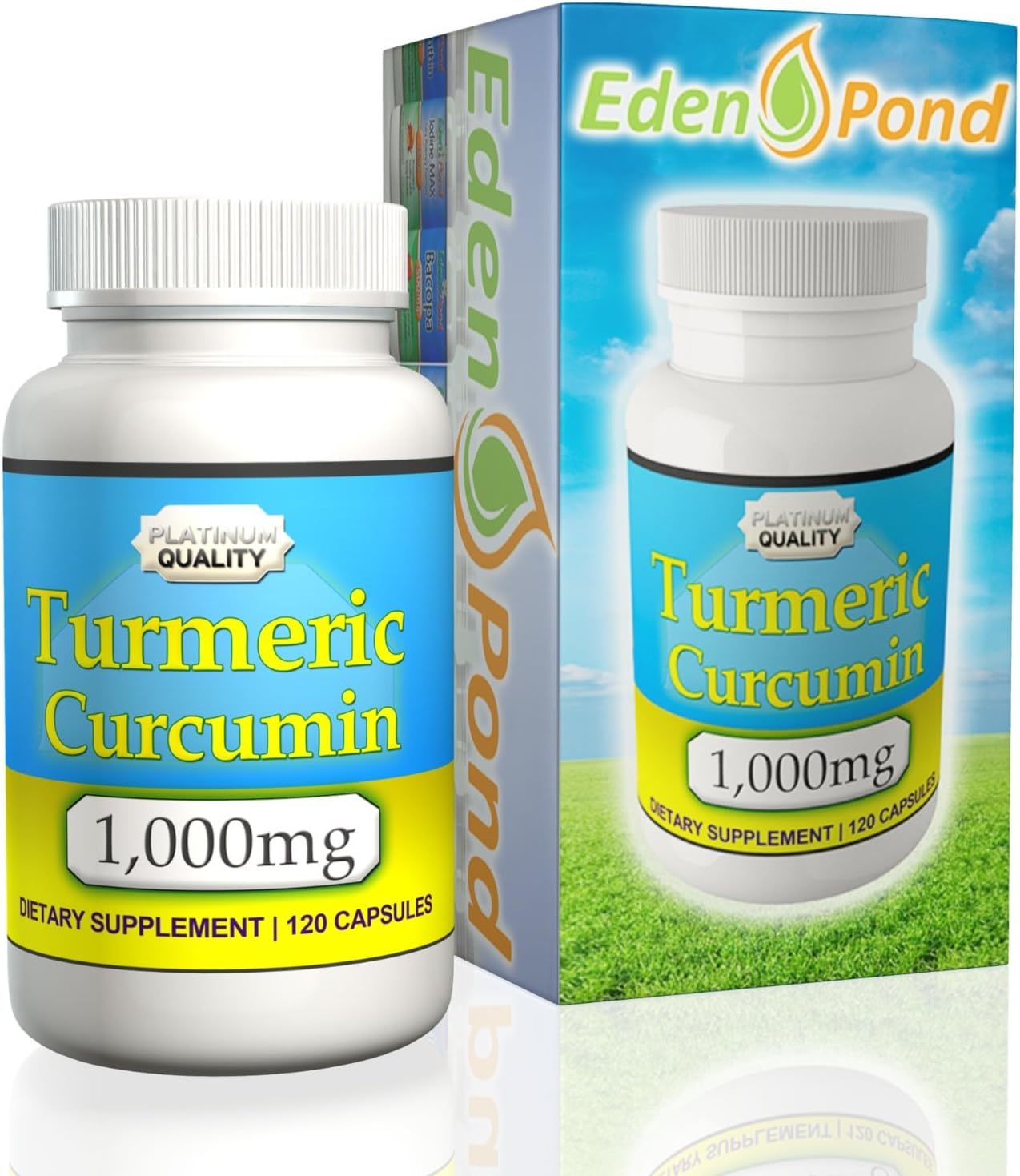 Eden Pond Turmeric Curcumin, 1000mg in Two Daily Capsules, 240 Count New New Mega Size Packageage