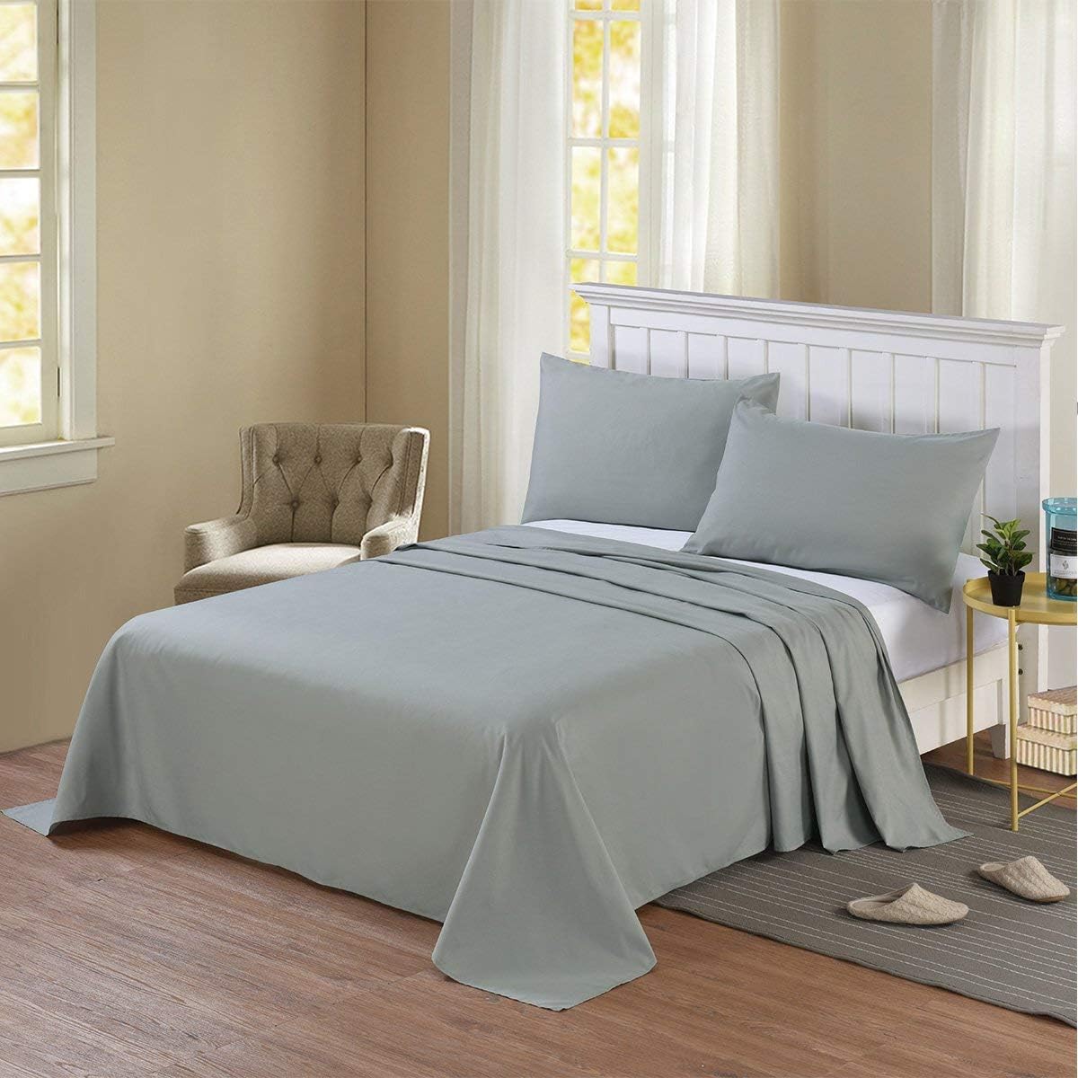 Flat Bed Sheets 100 Brushed Microfiber Wrinkle Resistant and Non