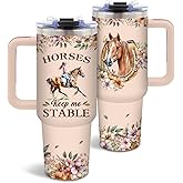 DUUV Horse Gifts for Women, Funny Horse Tumbler 40 Oz with Handle, Christmas Thanksgiving Birthday Gift for Riding Enthusiasts, Stainless Steel Insulated Mug with 'Keep Me Stable' Quote, 1PCS