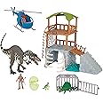 Terra by Battat - 13 Pcs Jungle Expedition Big Playset – Electronic Dinosaur with Light-Up Eyes - Movable Roaring Acrocanthosaurus & Helicopter with 2 Surprise Dinosaur Toys for Kids Age 3+