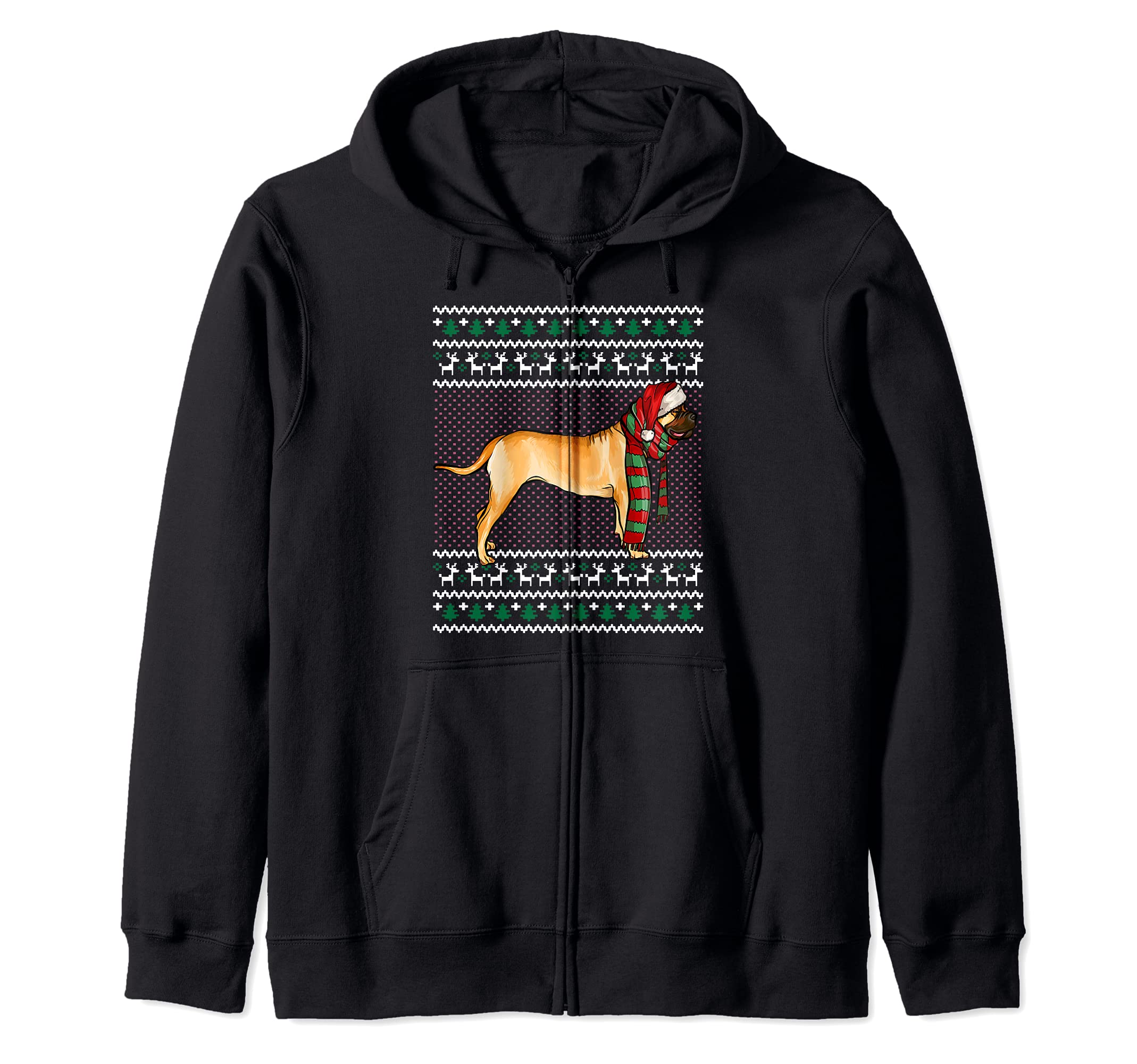 Xmas Bullmastiff Dog Santa Hat Ugly Christmas Zip Hoodie
