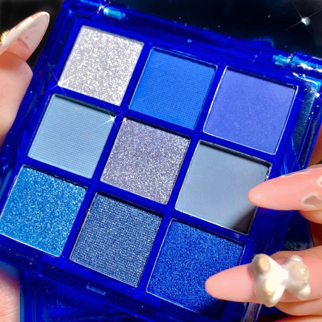 AMY'S DIARY Blue Eyeshadow Palette Eye shadow Makeup,Navy Blue Eyeshadow Shiny Sparkle Shimmer Glitter Eyeshadow Waterproof Pallete,royal blue Glitter Blue Eye Make Up