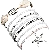 Pingyongchang Layered Shell Beaded Bracelets for Women Boho Seashell Beaded Gold Starfish Woven Bracelet Summer Beach Wind Starfish Rice Beads Bracelet Set for Women Gifts Jewelry Accessories