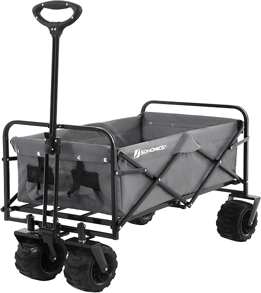 Chariot De Transport Pliable SONGMICS - 150kg Charge, 4 Roues Dont 2 Pivotantes | Pour Jardin, Plage, Camping - Noir