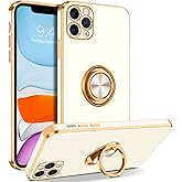 BENTOBEN Compatible with iPhone 11 Pro Case with 360° Ring Holder, Shockproof Slim Kickstand Magnetic Women Men Non-Slip Protective Phone Case for iPhone 11 Pro 5.8 inch, Milky White/Gold
