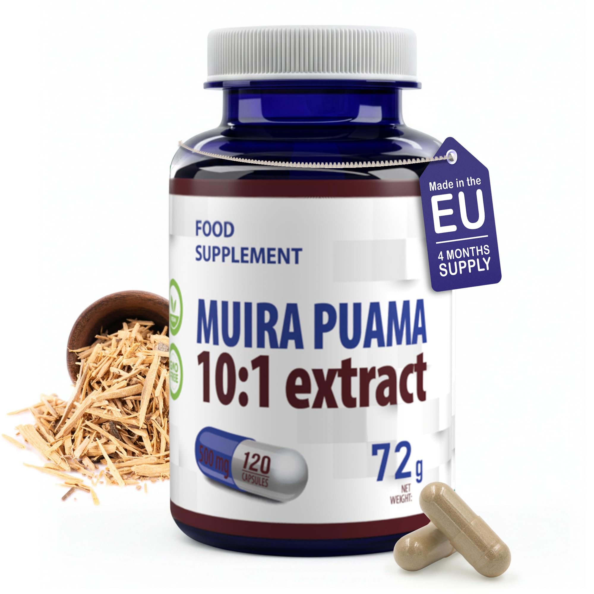 Hepatica Muira Puama Bark Extract 5000mg | 10:1 Extract (500mg) | 120 Vegan Capsules | High Strength Energy, Stamina & Libido Support | 3rd Party Lab Tested | Gluten-Free & Non-GMO