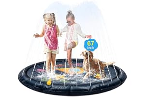 CACSPS 67" Non-Slip Splash Pad for Kids and Dog, Thicken Sprinkler Pool Summer Outdoor Water Toys, Extra Large Backyard Wading Pool for Children Boys & Girls or Pet Dog (Rocket)