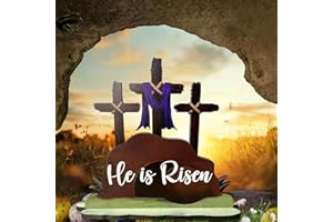 JNYVE Easter Table Decorations for Home: He is Risen Decor Religious Christian Scene Decoration Wooden Cross Tabletop Signs for Home Rustic Farmhouse Spring Decor