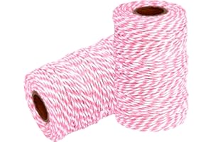 YZSFIRM Cotton Twine String Bakers Rope: 2 Roll Twines for Crafts Gift Wrapping - 656 Feet Pink White Twine for Kitchen Cooking