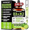 Venture Pal Vitamin D3 10000 IU Drops Plus K2 200 mcg with Magnesium, MCT Oil, Zinc, Vitamin D Liquid |Maximum Absorption for Bone, Mood & Immune Health (Lemon,2 Fl Oz)