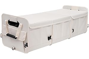 AOKJOY Car Trunk Organizer with Lid Storage Collapsible Multi Compartment Adjustable Straps for SUV, Truck, Sedan(Beige) XL