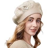Flower Embroidery Beret Hat for Women, French Style Knitted Beret Hats, Stylish Solid Color Beret Cap for Women Girls Lady