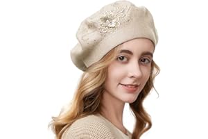 GAJAOUS Flower Embroidery Beret Hat for Women, French Style Knitted Beret Hats, Stylish Solid Color Beret Cap for Women Girls Lady