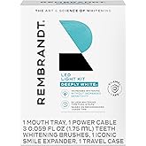 Rembrandt Teeth Whitening Kit, Deeply White, with LED Light Teeth Whitening Trays, 3-Way Power Cable, 3- Teeth Whitening Gel Brushes, 1 Iconic Smile Expander, 1 Travel Case