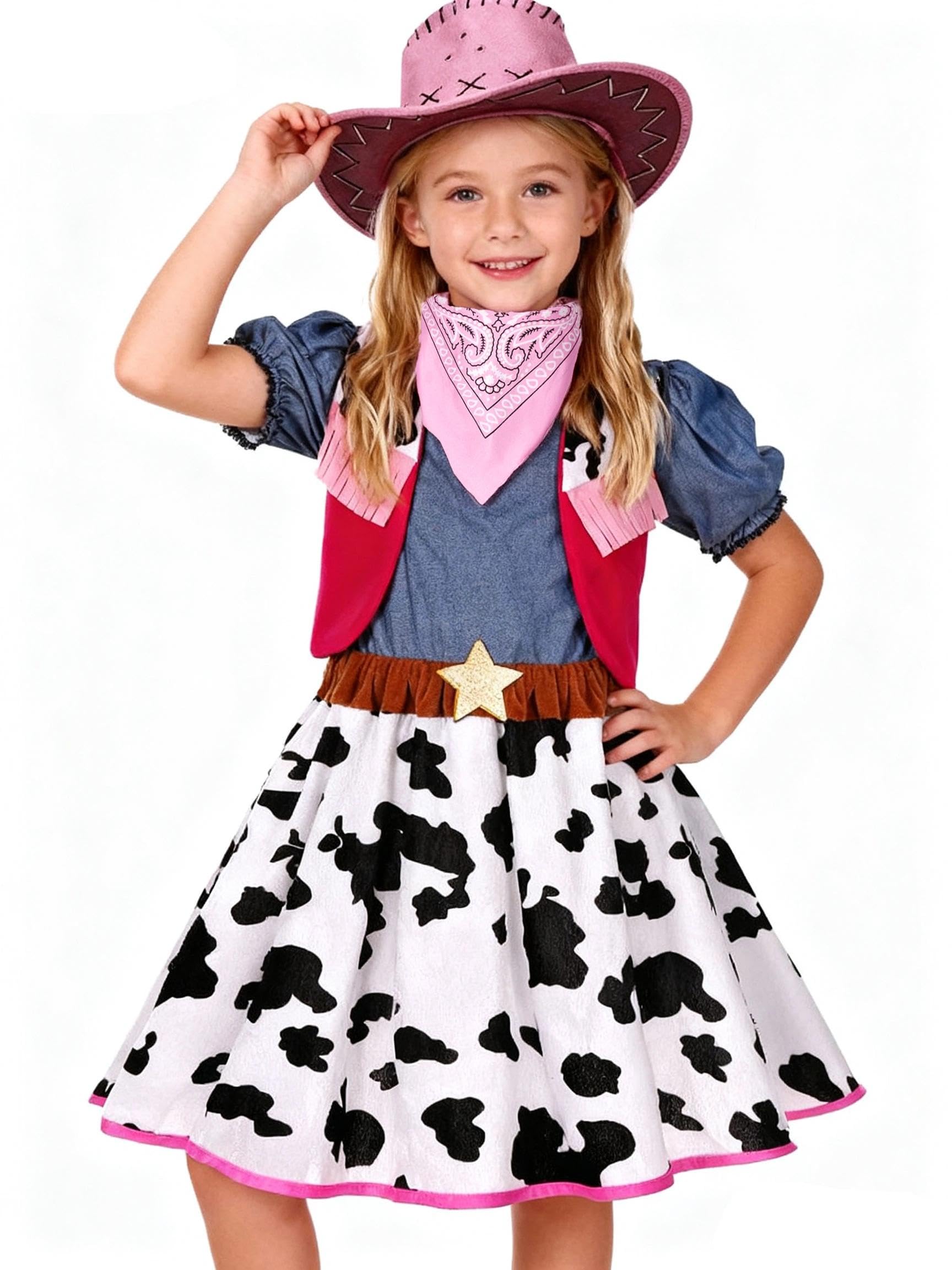Photo 1 of Gorkonpy Cowgirl Costume for Girls with Hat Halloween Dress Up Party (5-6 Years)