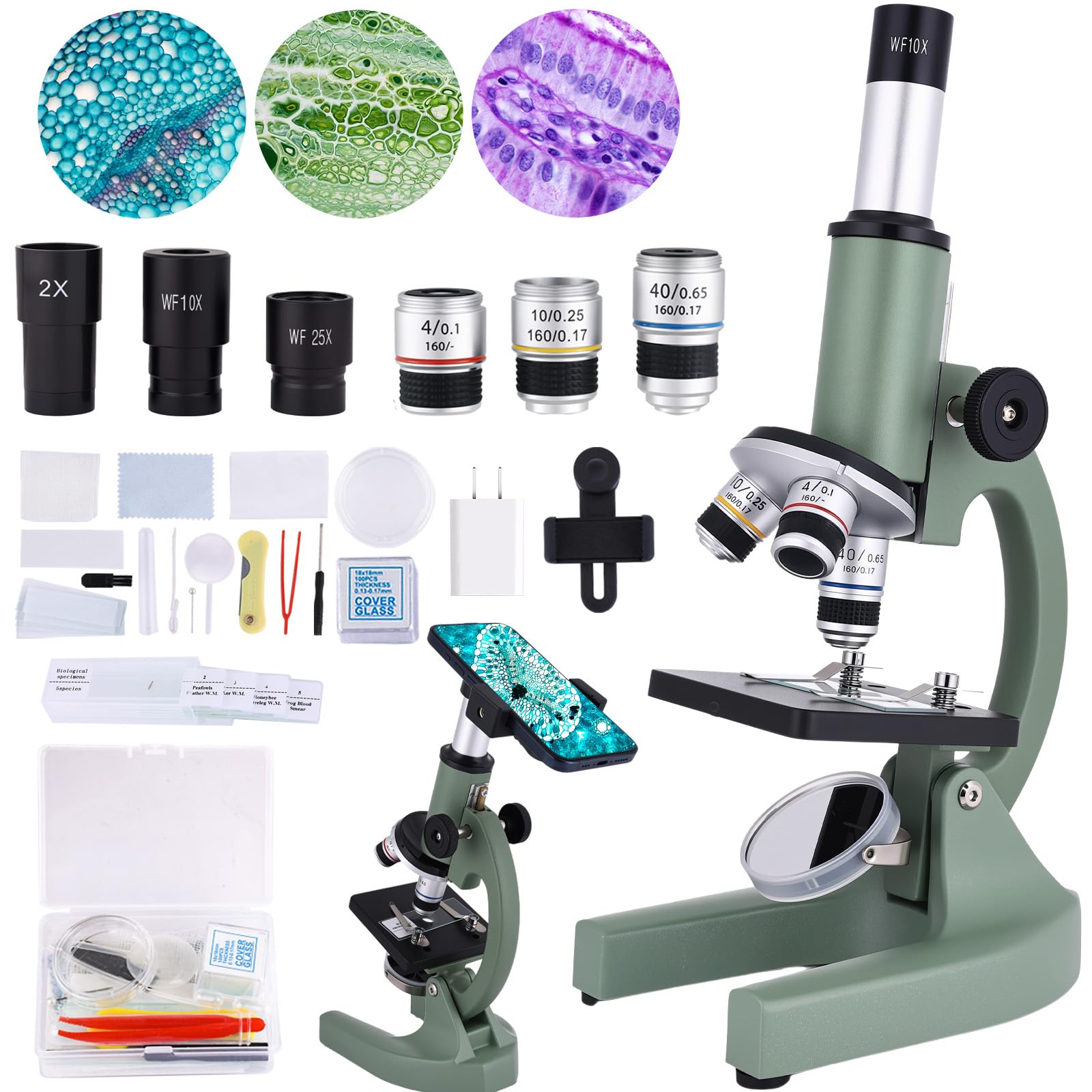 Photo 1 of OOZSTAR Microscope for Kids & Adults,40X-2000X Magnification Microscope for Kids 8-12, with LED Fill Light & Phone Holder, Great for School Labs and Home Schooling