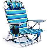 Canpsky Portable Beach Chair for Adults, Outdoor Camping Chair Lay Flat Folding Backpack Beach Reclining Chair with 5 Positions, Headrest, Cup Holder, Heavy Ocean Striped
