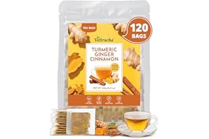 VELTRACHA Premium Turmeric Ginger Cinnamon Tea Bags, 120 Tea Bags 100% Natural Hand-made Blend Ginger Turmeric Herbal Tea, Cleaning Energy Support Intestinal & lmmune Health