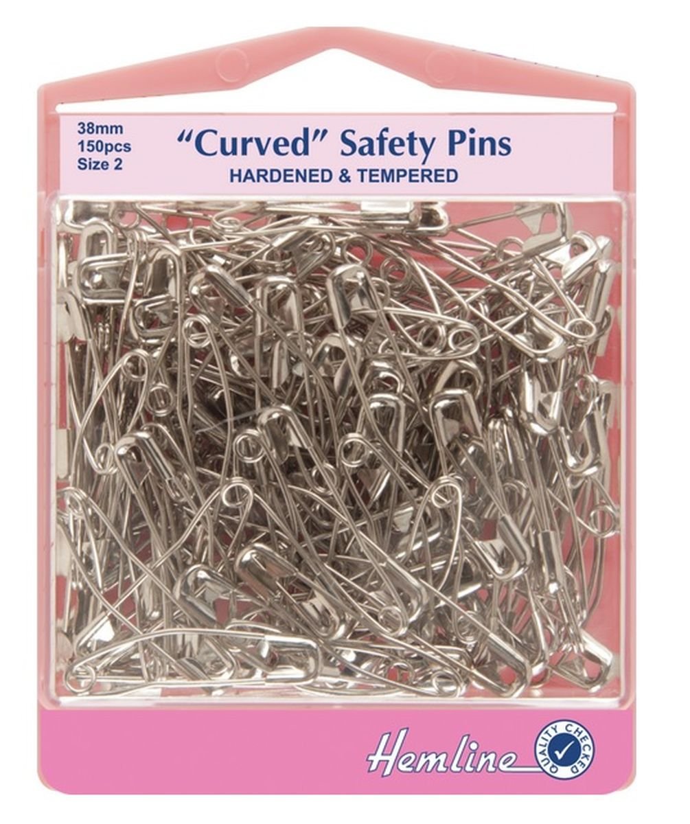Nickel Hardened Tempered Curved Safety Pins 38mm Size 2 150 Pins H418.2.150