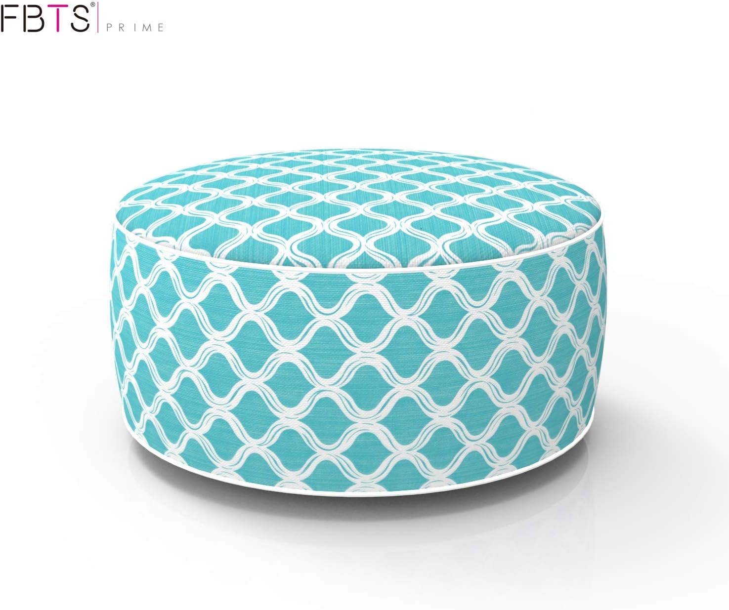 FBTS Prime Inflatable Footstool Ottoman Blue Geometry Round 21x9 Inch Patio Foot Stools and Ottomans Portable Footrest