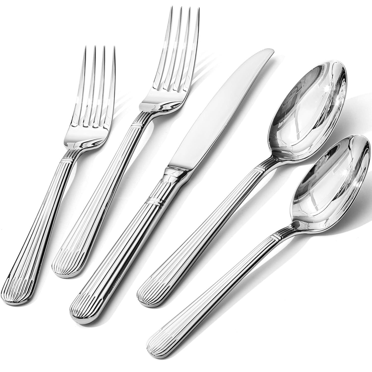 Photo 1 of KINGSTONE 10-Piece Silverware Set, 18/10 Stainless Steel Flatware Set - Luxury Elegant Striped Cutlery with Dishwasher Safe, Durable for Family Dining, Catering, Weddings, Anniversaries Gift