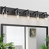 Espird Modern 5-Light Black Bathroom Vanity Light with Clear Glass Shade, 37.4 x 4.7 x 6 inches