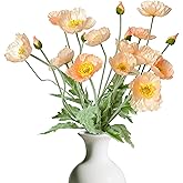 Lumoslyy Artificial Poppy Flowers, 5 Bundles Faux Poppies with Stems for Floral Arrangements - Wedding, Home, Office, Party Table Centerpiece Decor (Light Peach)