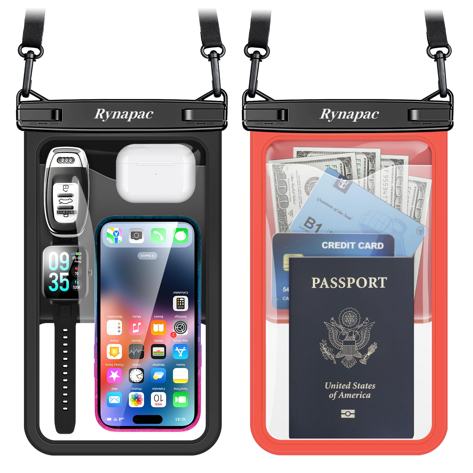 Photo 1 of [Up to 10"] Large Waterproof Phone Pouch Bag - 2 Pack Waterproof Phone Case for iPhone 16 15 14 Pro Max Galaxy S25 S24 Ultra, IPX8 Cellphone Water Protector Pouch Beach Essentials Travel Must Haves