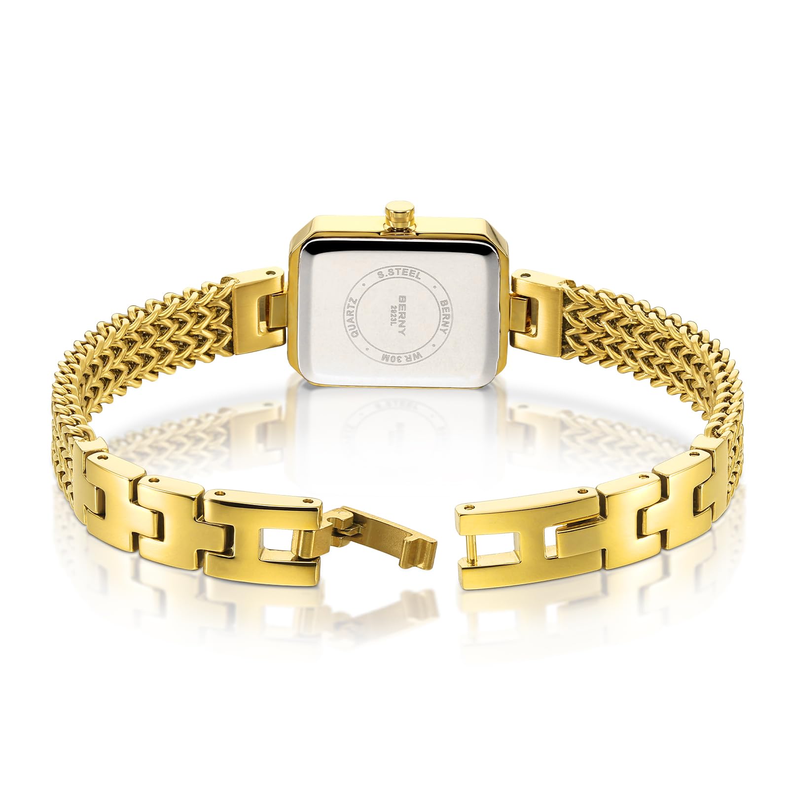 BERNY Silver Watches for Women Dainty Quartz Bracelet Watch Ladies Wrist Watch and Bracelet Set Coloured Stones Accented Fashion Luxury Birthday Gifts for Women