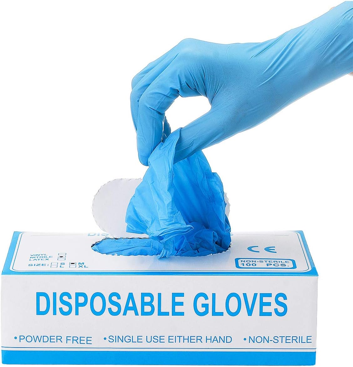 Blue Nitrile Disposable Gloves PVC Gloves Boxed Safety Food Processing Protective Gloves Prevent Outside Contact Kitchen Cooking Cleaning 100Pcs Size L