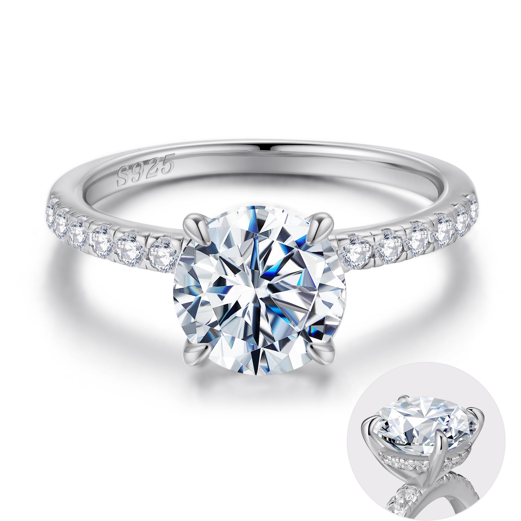 SMILEST 2ct Round Engagement Rings for Women, 14K