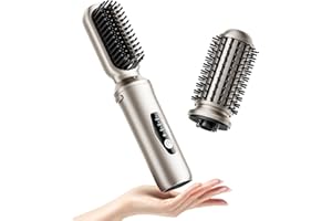 TQCIR Cordless Hair Straightener Brush, 2 in 1 Curling & Straightening Brush with 200 Million Negative Ions, Mini Travel Hot Straightener Comb for Women, Fast Heating & Dual Voltage