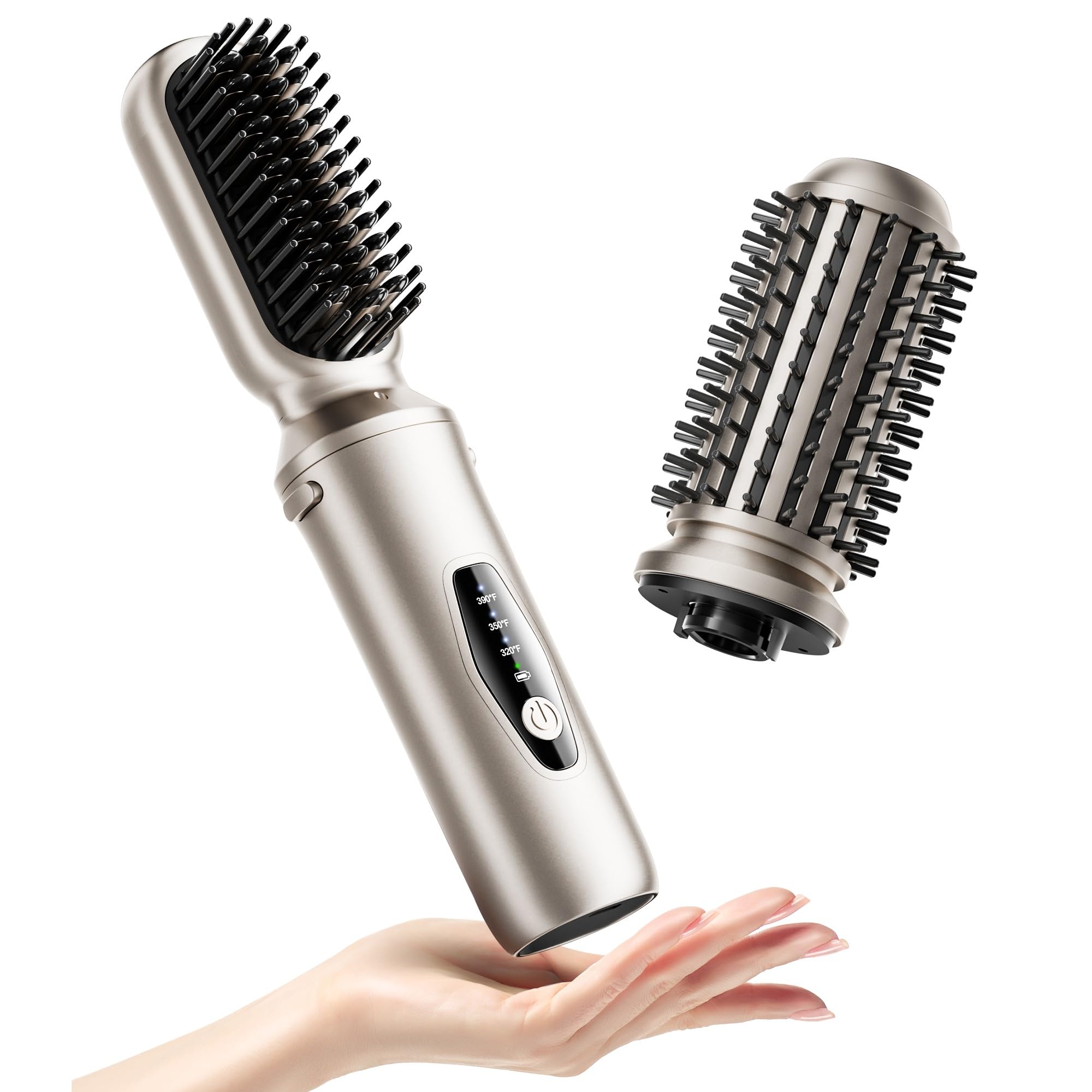 Photo 1 of Cordless Hair Straightener Brush, 2 in 1 Curling & Straightening Brush with 200 Million Negative Ions, Mini Travel Hot Straightener Comb for Women, Fast Heating & Dual Voltage