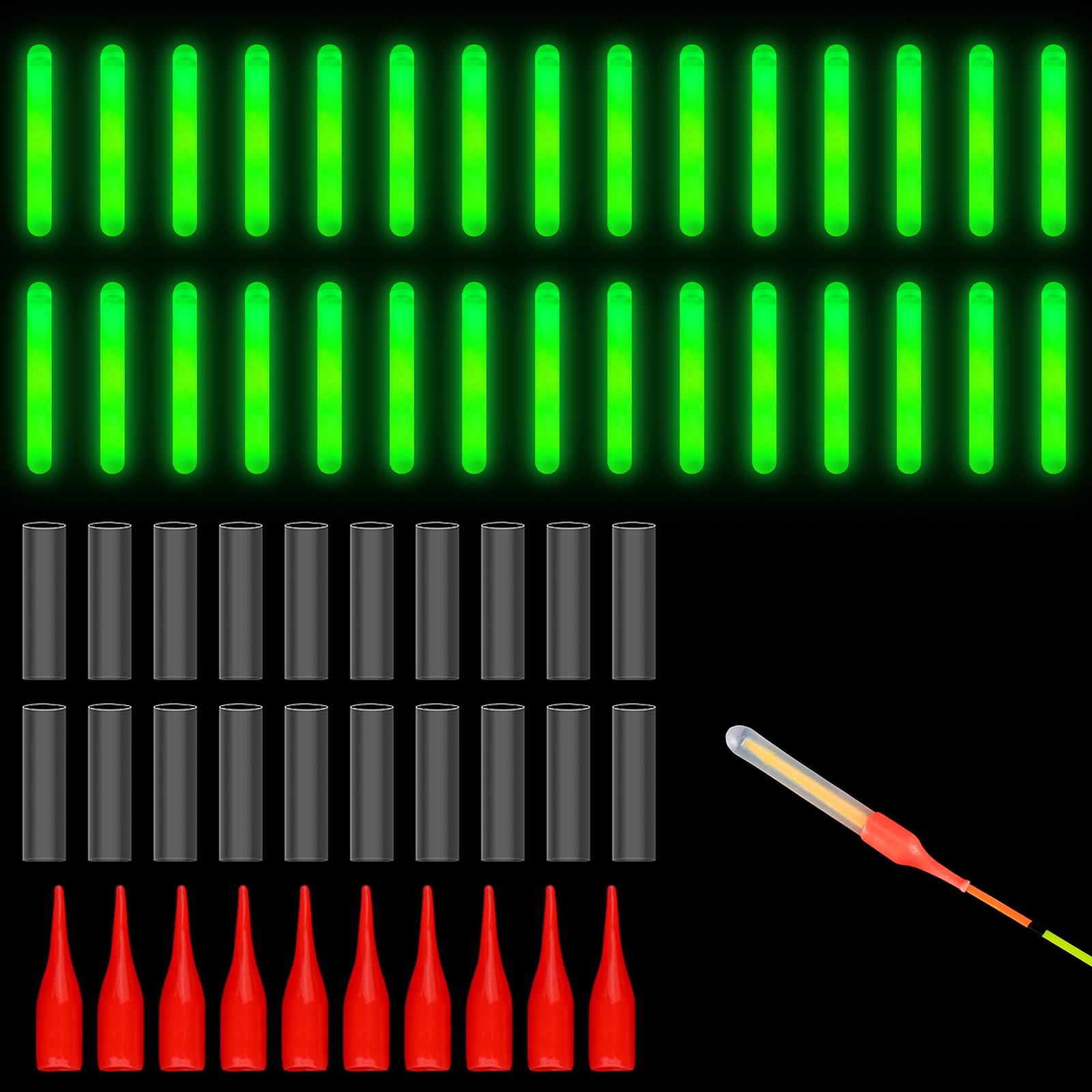 50Pcs Fishing Glow Sticks 4.5 X 37.5 mm Rod Tip Lights for Night Fishing Green Glow Sticks for Fishing Pole Waterproof Light Sticks for Night Fishing Accessories