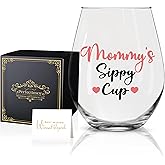 Perfectinsoy Mommy's Sippy Cup - Funny Wine Glass 15oz, First Mother's Day Gift for Mom, Wife, or Daughter