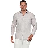 Mojito Men's 100% Linen Guayabera Chacabana Shirt Long Sleeve - Tonal Pleats
