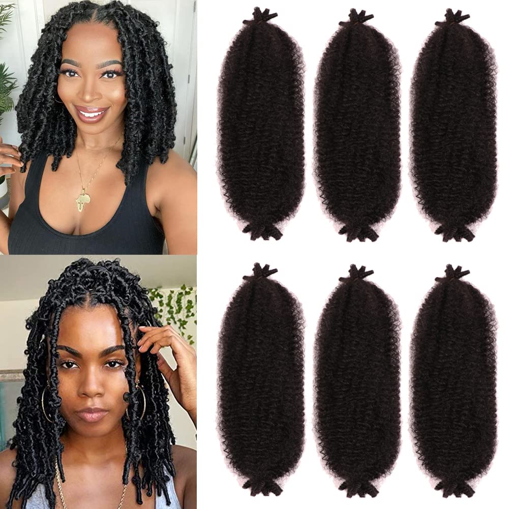 Springy Afro Twist Hair Pre-Separated Spring Twist for Faux Locs Marley Crochet Braiding Hair Extensions (1B#, 16 Inch (Pack of 6))