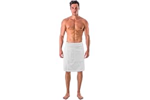 TURKISH LINEN Turkish Cotton Terry Velour Adjustable Body Wrap Towel for Men (White, One Size)