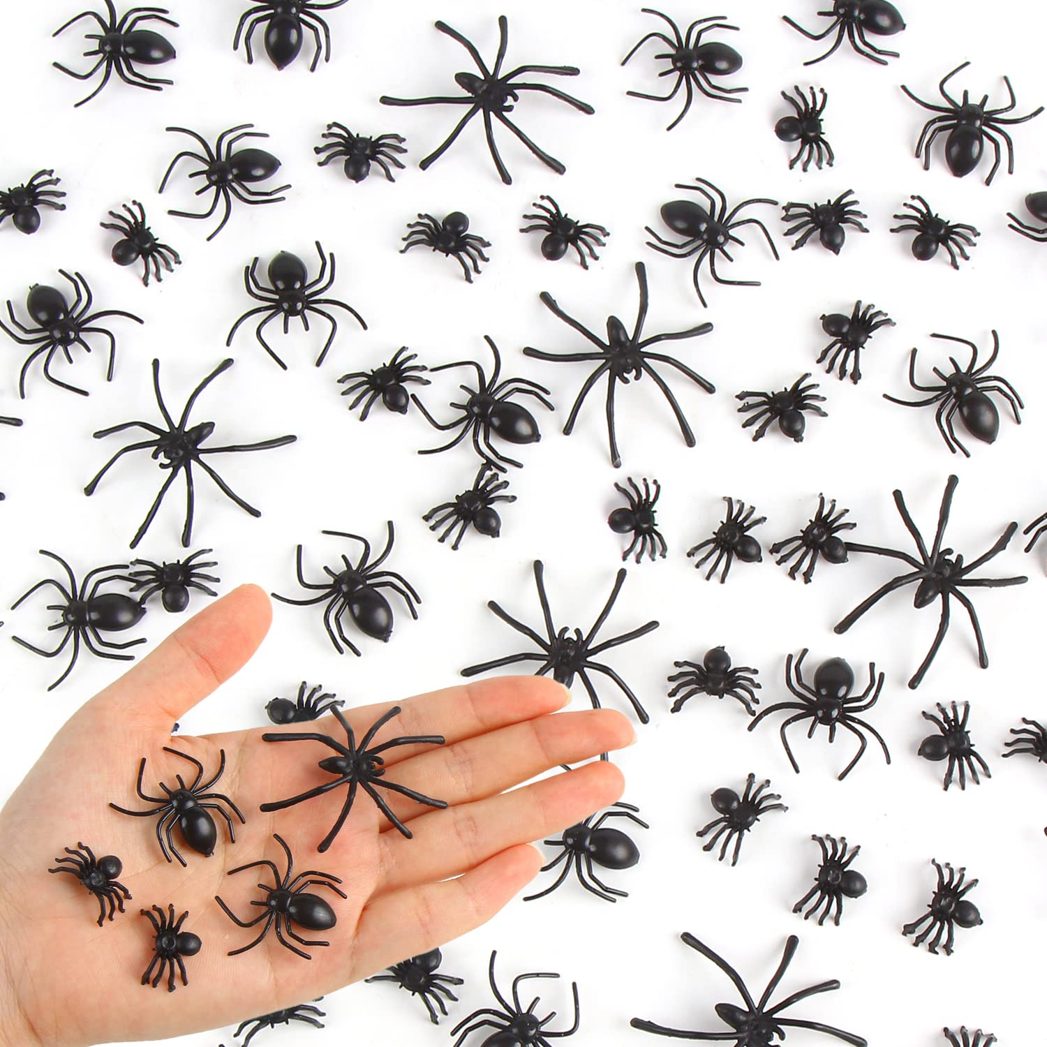 Photo 1 of CCINEE 200 pcs Mini Realistic Spiders, Black Small Spiders Fake Plastic Spiders Prank Prop Joke Toys for Home Decoration Halloween Party Favors Supply, 3 Sizes