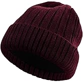 M/L/XL/XXL Wool Beanie for Men and Women, Fleece Lined Oversized Winter Knit Hat, Large Warm Wool Cuffed Cap for Big Head