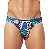 Arjen Kroos Men's Swim Briefs Sexy Low Rise Printed Bikini Adjustable Drawstring Swimwear